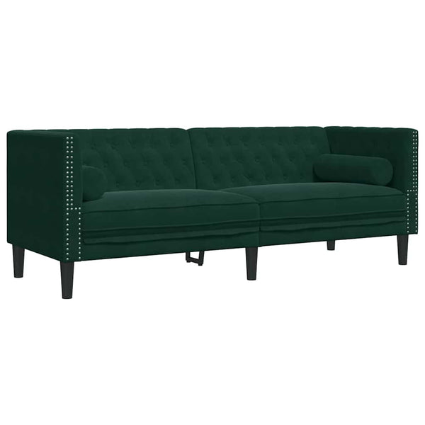 3-tlg. Dunkelgrünes Chesterfield Sofa Set Samt