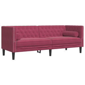 3-tlg. Chesterfield Sofa Set Weinrot Samt