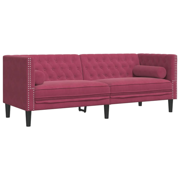 3-tlg. Chesterfield Sofa Set Weinrot Samt