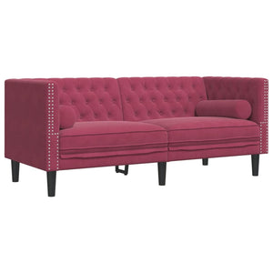 3-tlg. Chesterfield Sofa Set Weinrot Samt