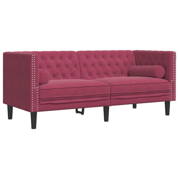 3-tlg. Chesterfield Sofa Set Weinrot Samt