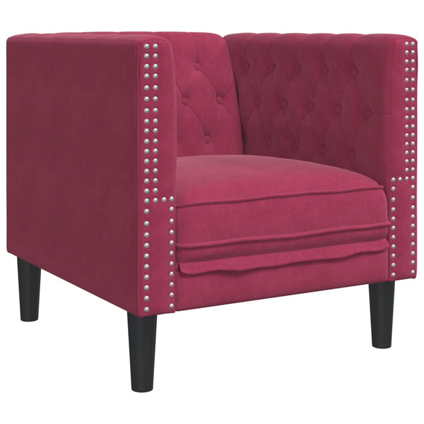 3-tlg. Chesterfield Sofa Set Weinrot Samt