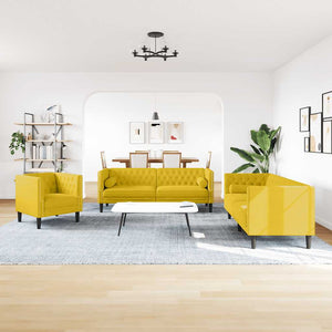 3-tlg. Gelbes Chesterfield Sofa Set Samt