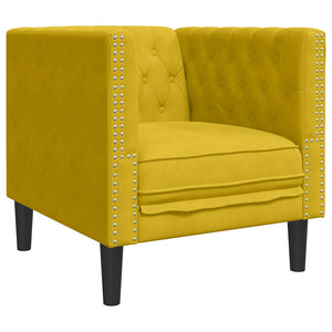 3-tlg. Gelbes Chesterfield Sofa Set Samt