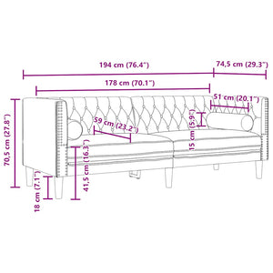 3-tlg. Gelbes Chesterfield Sofa Set Samt