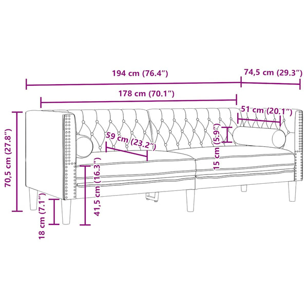 3-tlg. Gelbes Chesterfield Sofa Set Samt