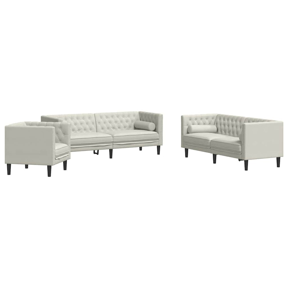 3-tlg. Chesterfield Sofa Set Creme Samt