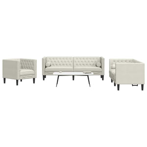 3-tlg. Chesterfield Sofa Set Creme Samt
