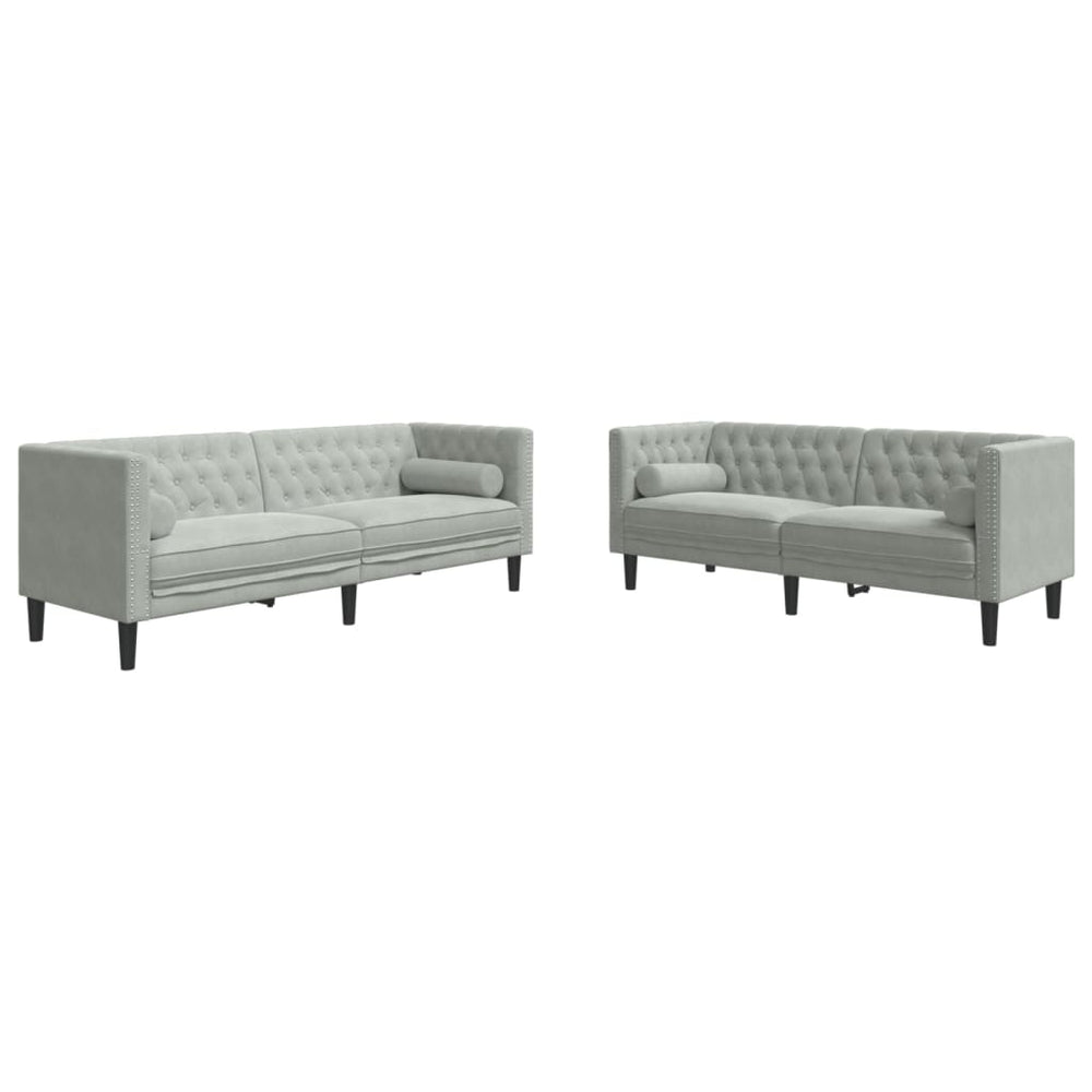 Chesterfield Sofa Set Hellgrau Samt 2-teilig