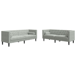 Chesterfield Sofa Set Hellgrau Samt 2-teilig