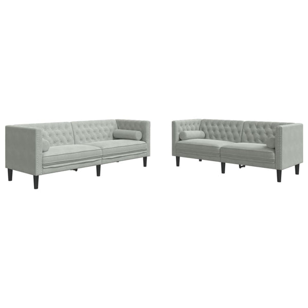 Chesterfield Sofa Set Hellgrau Samt 2-teilig