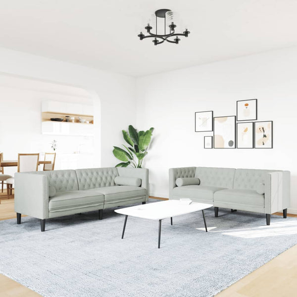 Chesterfield Sofa Set Hellgrau Samt 2-teilig