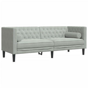 Chesterfield Sofa Set Hellgrau Samt 2-teilig