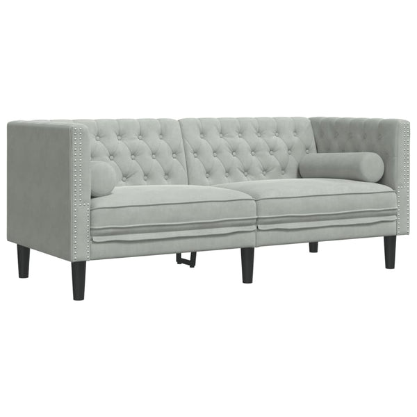 Chesterfield Sofa Set Hellgrau Samt 2-teilig