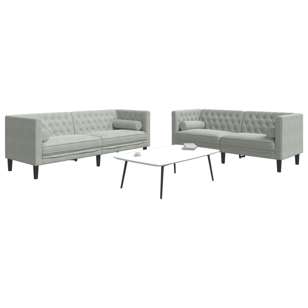 Chesterfield Sofa Set Hellgrau Samt 2-teilig
