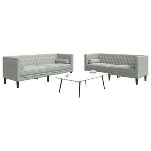 Chesterfield Sofa Set Hellgrau Samt 2-teilig