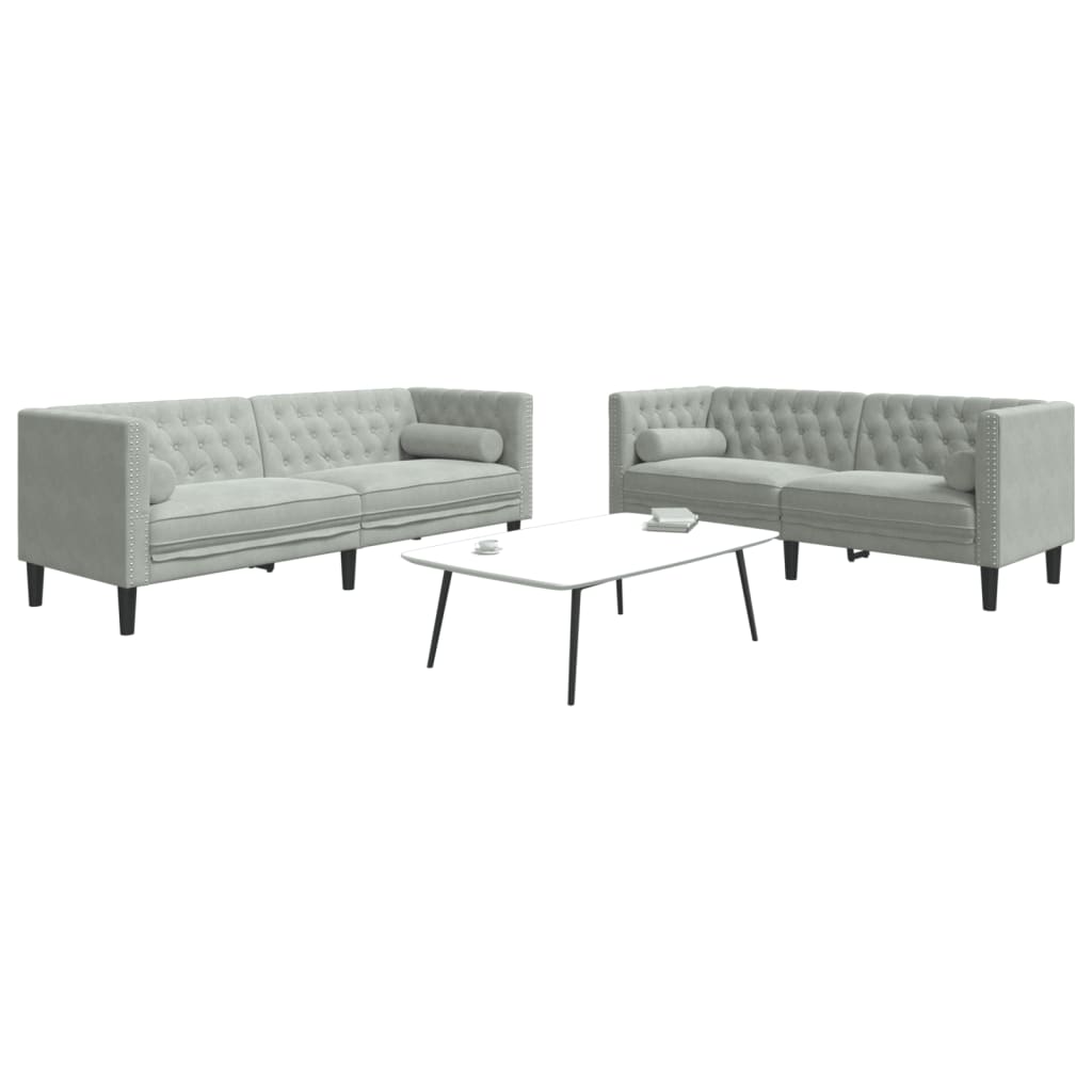 Chesterfield Sofa Set Hellgrau Samt 2-teilig