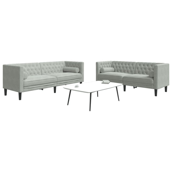 Chesterfield Sofa Set Hellgrau Samt 2-teilig