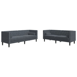 2-tlg. Chesterfield Sofa Set Dunkelgrau Samt