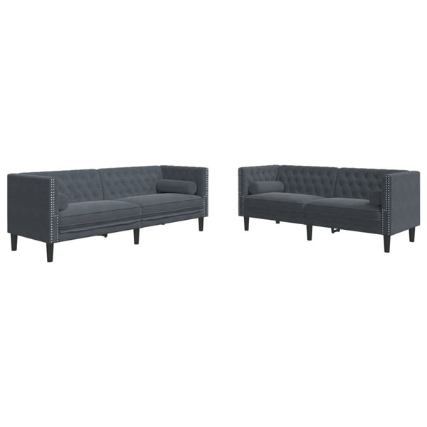 2-tlg. Chesterfield Sofa Set Dunkelgrau Samt