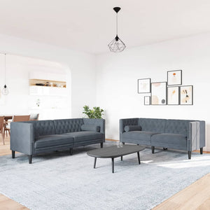 2-tlg. Chesterfield Sofa Set Dunkelgrau Samt