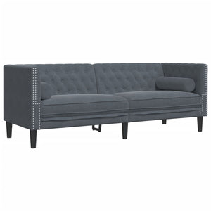 2-tlg. Chesterfield Sofa Set Dunkelgrau Samt