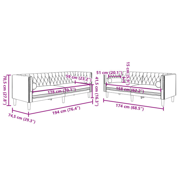 2-tlg. Chesterfield Sofa Set Dunkelgrau Samt