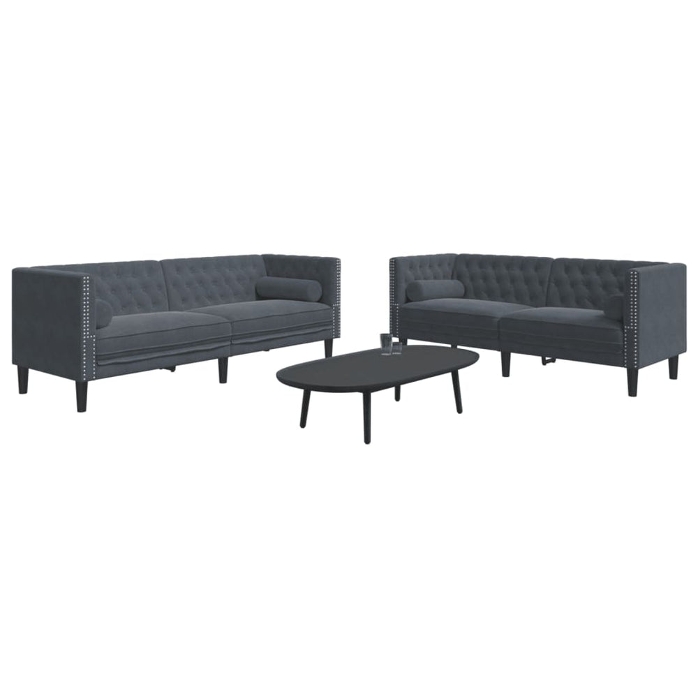 2-tlg. Chesterfield Sofa Set Dunkelgrau Samt