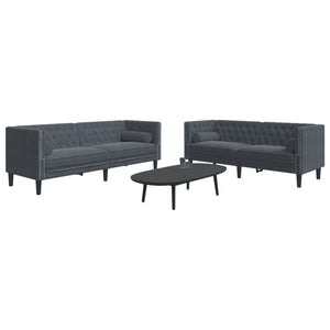 2-tlg. Chesterfield Sofa Set Dunkelgrau Samt