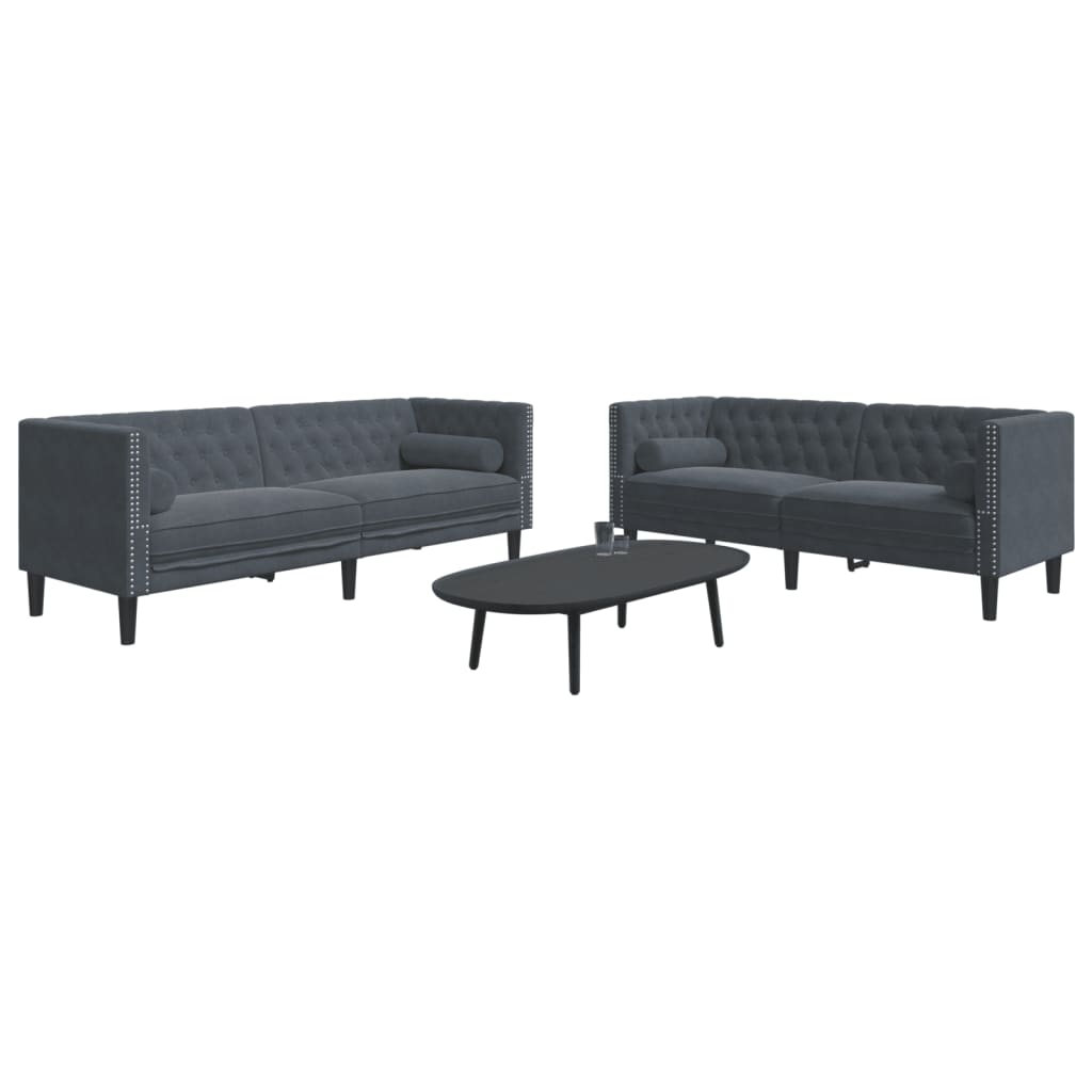 2-tlg. Chesterfield Sofa Set Dunkelgrau Samt