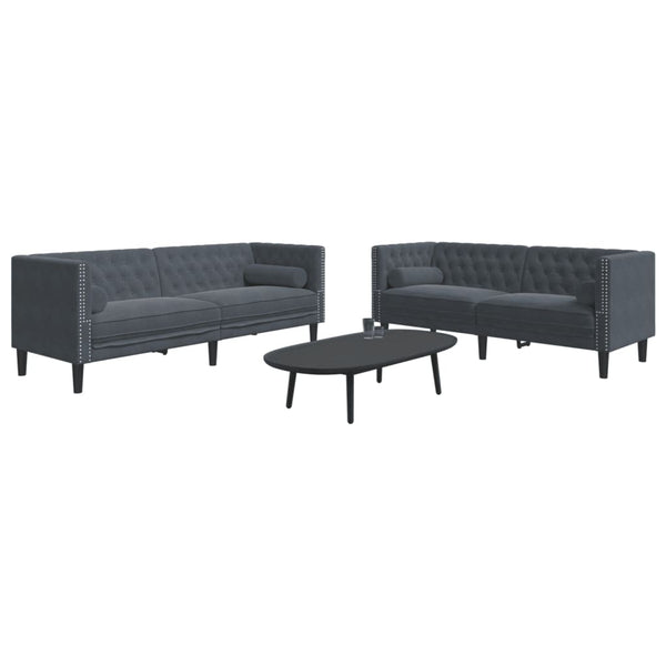 2-tlg. Chesterfield Sofa Set Dunkelgrau Samt