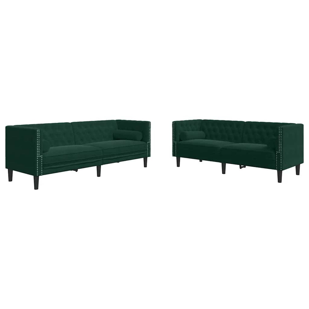 2-tlg. Dunkelgrünes Chesterfield Sofa-Set mit Nackenrollen