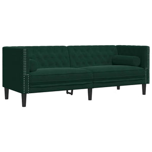 2-tlg. Dunkelgrünes Chesterfield Sofa-Set mit Nackenrollen