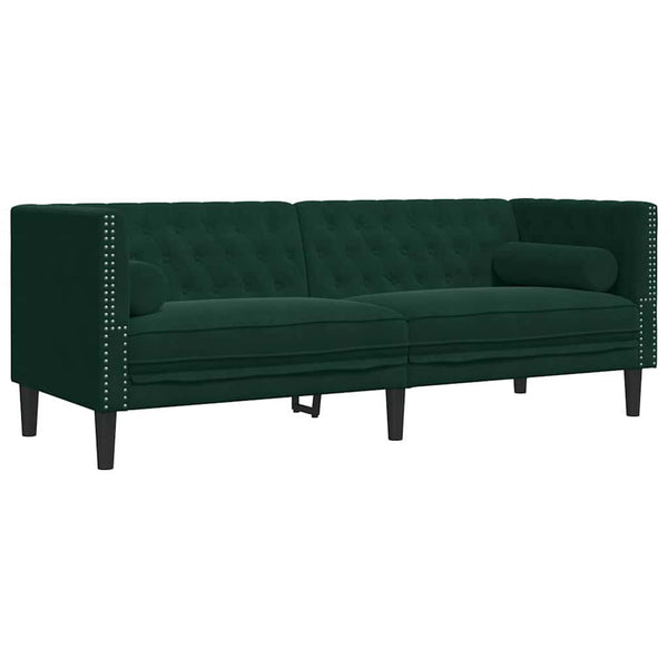 2-tlg. Dunkelgrünes Chesterfield Sofa-Set mit Nackenrollen
