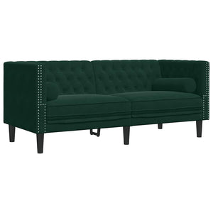 2-tlg. Dunkelgrünes Chesterfield Sofa-Set mit Nackenrollen