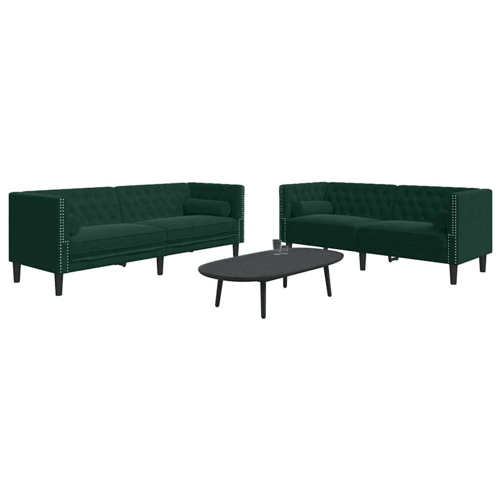 2-tlg. Dunkelgrünes Chesterfield Sofa-Set mit Nackenrollen