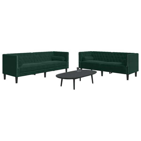 2-tlg. Dunkelgrünes Chesterfield Sofa-Set mit Nackenrollen