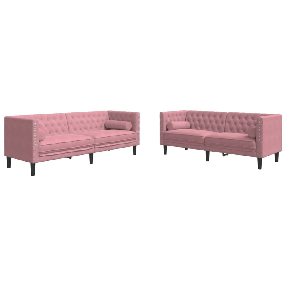 Chesterfield Sofa Set Rosa Samt, 2-teilig