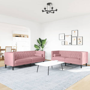 Chesterfield Sofa Set Rosa Samt, 2-teilig