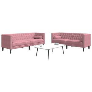 Chesterfield Sofa Set Rosa Samt, 2-teilig