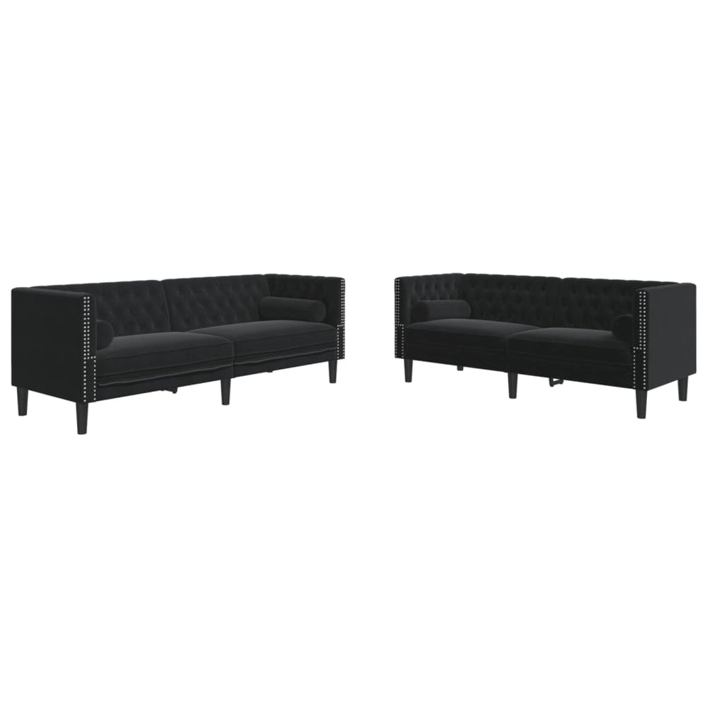 Chesterfield Sofa Set 2-teilig Schwarz Samt