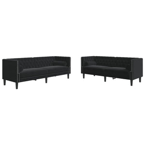 Chesterfield Sofa Set 2-teilig Schwarz Samt