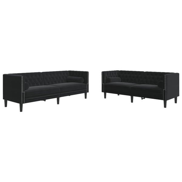 Chesterfield Sofa Set 2-teilig Schwarz Samt