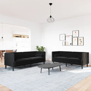 Chesterfield Sofa Set 2-teilig Schwarz Samt