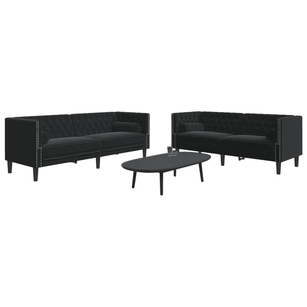 Chesterfield Sofa Set 2-teilig Schwarz Samt