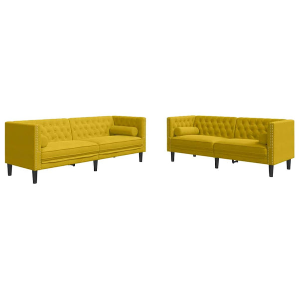 2-teiliges Chesterfield Sofa Set Gelb Samt