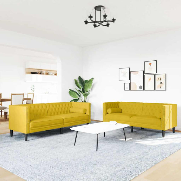 2-teiliges Chesterfield Sofa Set Gelb Samt