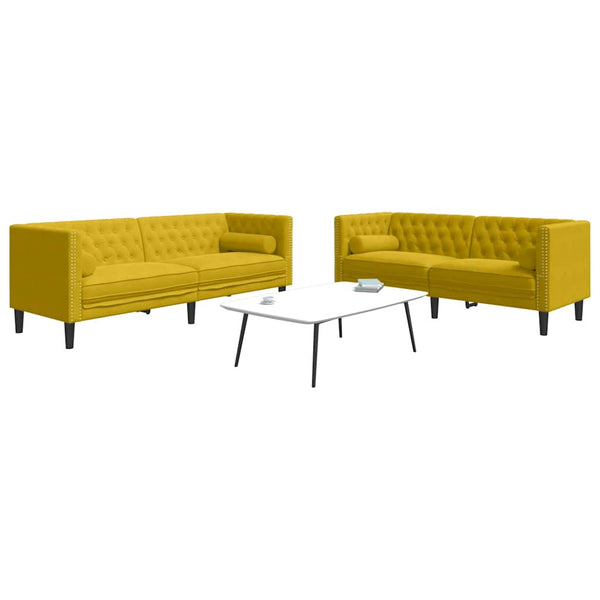2-teiliges Chesterfield Sofa Set Gelb Samt