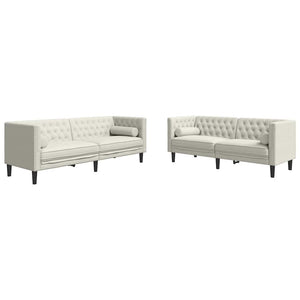 Chesterfield Sofa Set Creme Samt 2-teilig