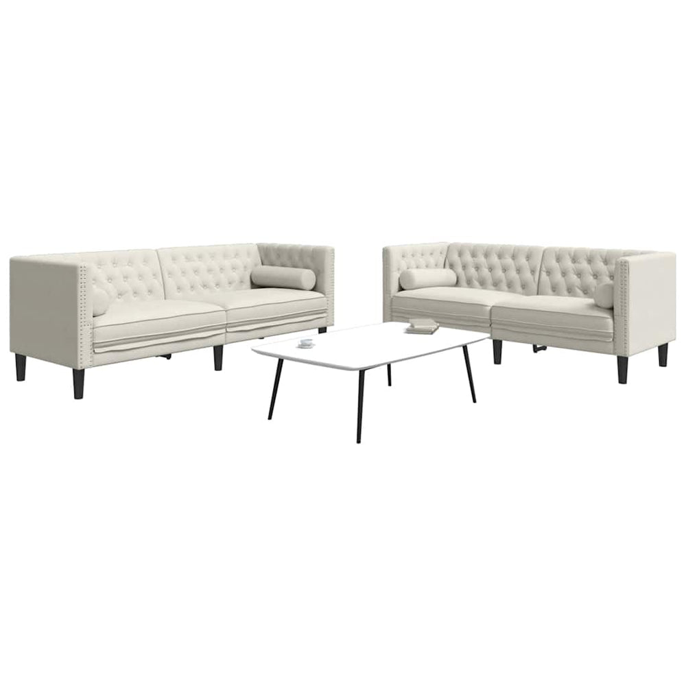 Chesterfield Sofa Set Creme Samt 2-teilig